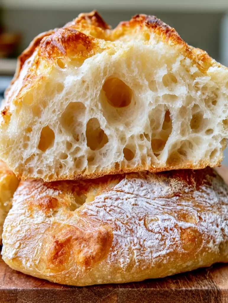 Ciabatta Bread Recipe: The Ultimate Guide to Authentic Airy Loaves 1 Two loaves of artisan bread from our Ciabatta Bread Recipe stacked on a rustic wooden cutting board.