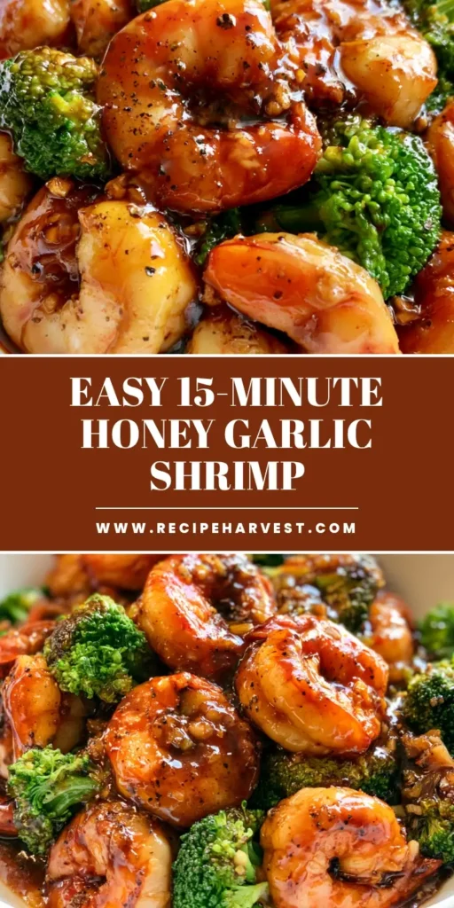 Honey Garlic Shrimp with Blanched Broccoli 3 A shallow white bowl filled with glossy Honey Garlic Shrimp and tender-crisp broccoli florets on a dark tabletop.