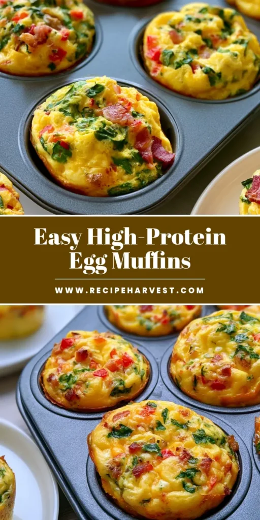 A stack of freshly baked Meal Prep Egg Muffins with visible spinach, red peppers, and crispy bacon bits on a white plate.