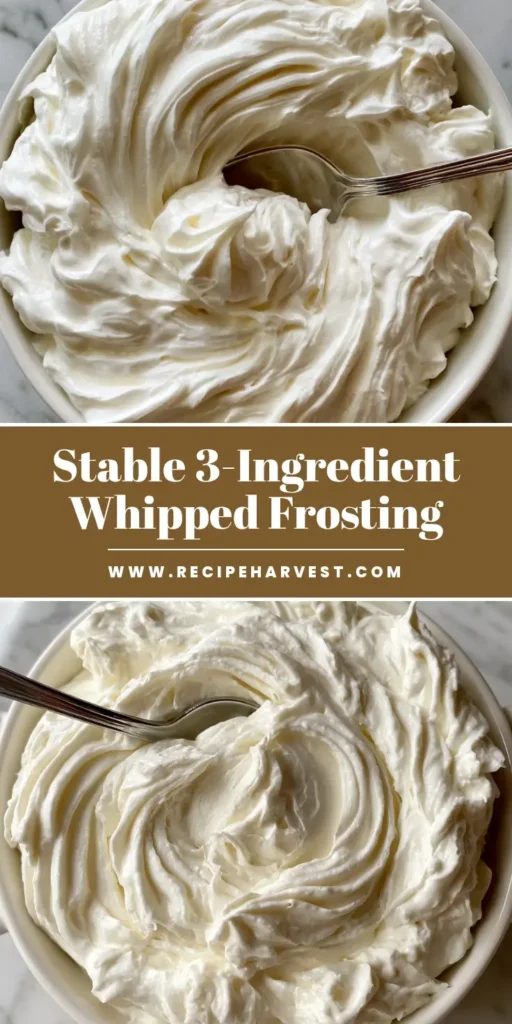 A top-down shot of a white ceramic bowl filled with glossy Whipped Cream Frosting featuring deep swirls on a marble surface.