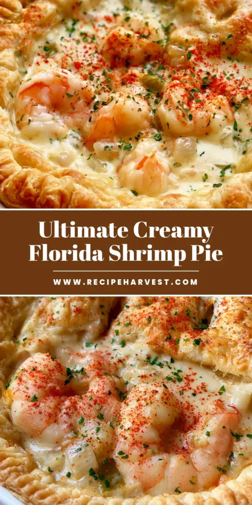 Florida Shrimp Pie: The Ultimate Creamy Gulf Coast Comfort Food 4 A handheld smartphone photo of a savory Florida Shrimp Pie in a white ceramic baking dish with crimped edges and a flaky golden-brown crust.