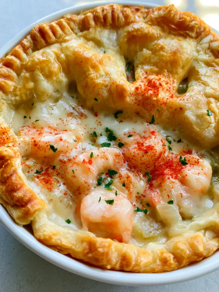 Florida Shrimp Pie: The Ultimate Creamy Gulf Coast Comfort Food 1 Close up of the crimped edges and paprika dusting on a savory Florida Shrimp Pie.